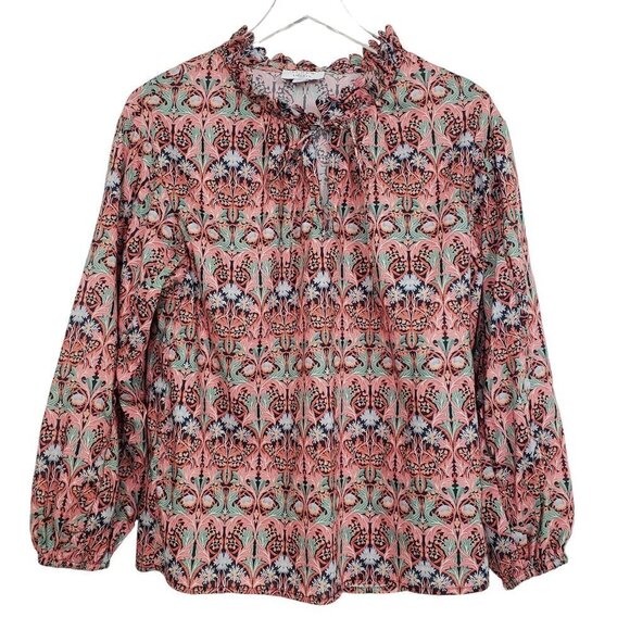 J Crew Liberty Shirt May Nouveau Print Scalloped Tie-neck Top Womens Sz Small - Picture 1 of 10
